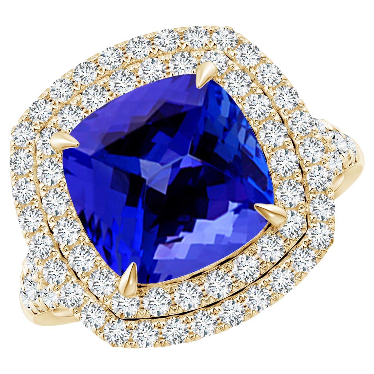 ANGARA Bague cocktail en or jaune avec double halo de tanzanite naturelle certifiée GIA