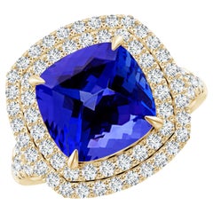 ANGARA Bague cocktail en or jaune avec double halo de tanzanite naturelle certifiée GIA