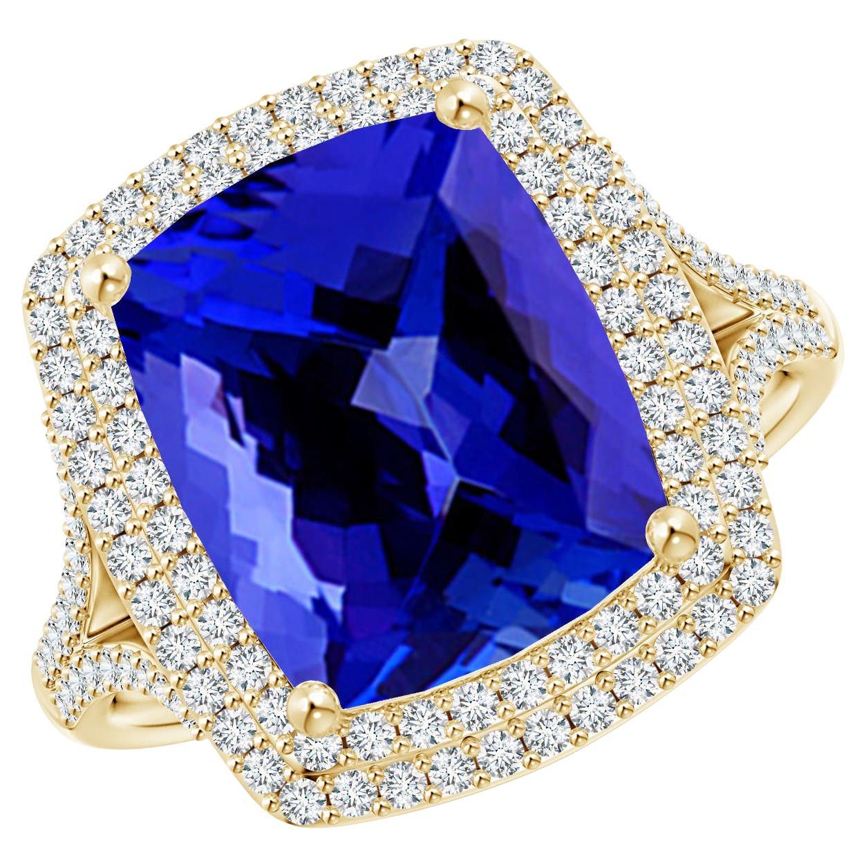 For Sale:  ANGARA GIA Certified Natural Tanzanite Double Halo Cocktail Ring in Yellow Gold