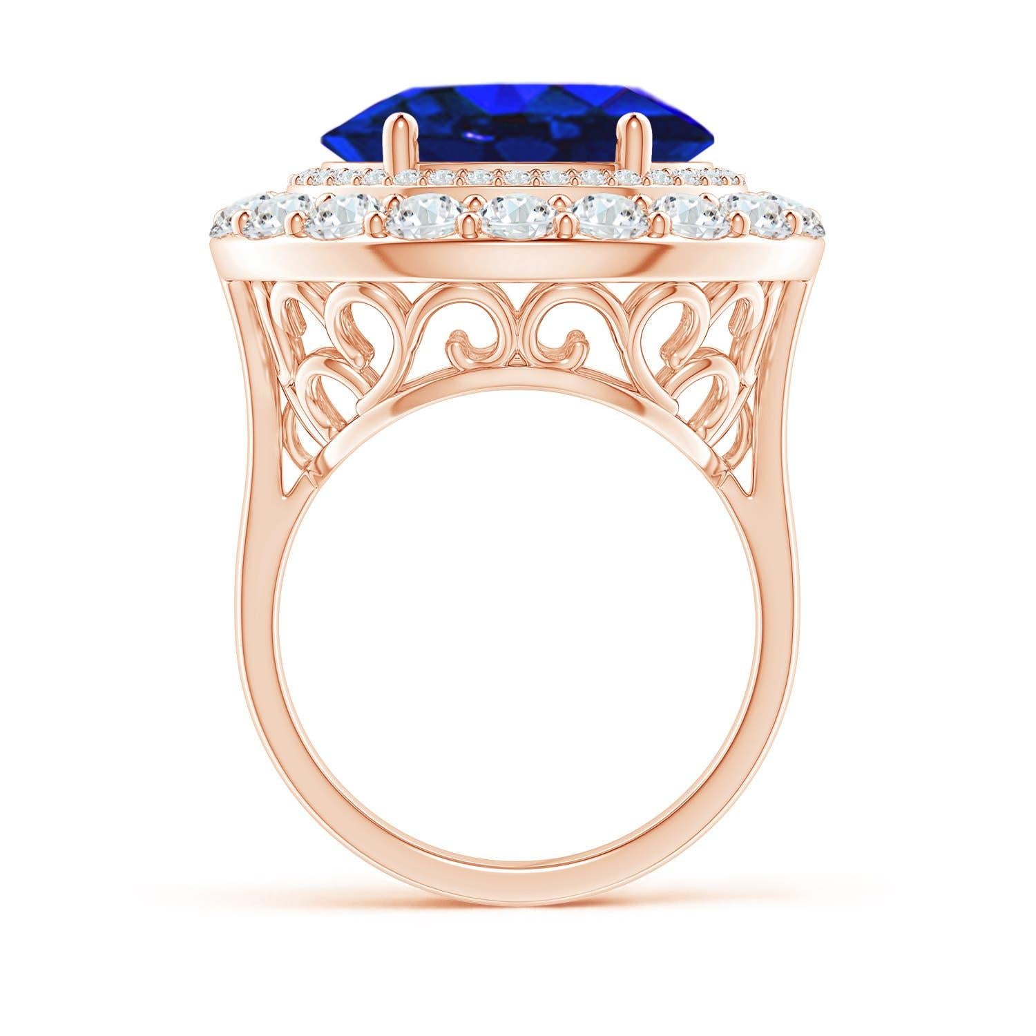 For Sale:  Angara GIA Certified Natural Tanzanite Double Halo Sideways Ring in Rose Gold 2