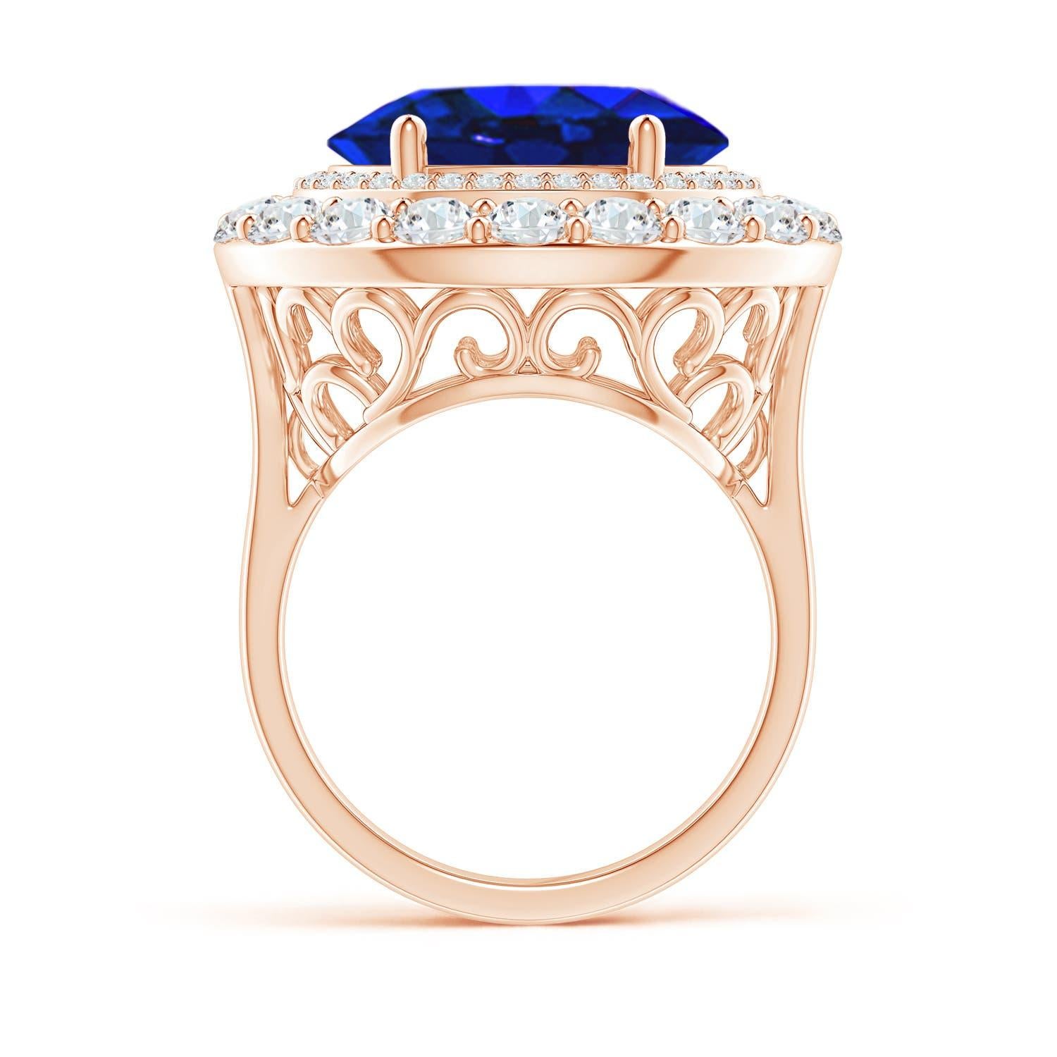 For Sale:  GIA Certified Natural Tanzanite Double Halo Sideways Ring in Rose Gold 2