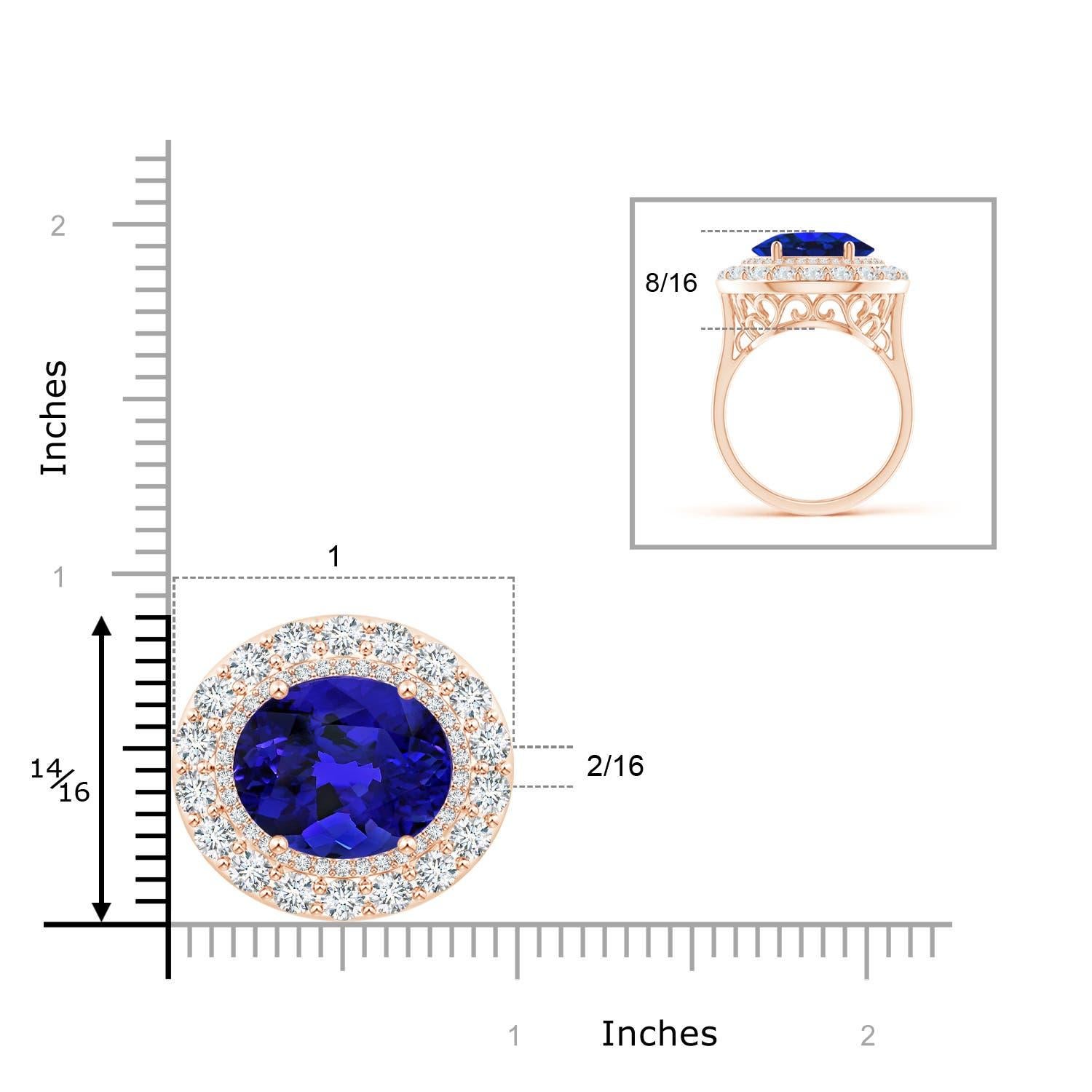 For Sale:  Angara GIA Certified Natural Tanzanite Double Halo Sideways Ring in Rose Gold 6