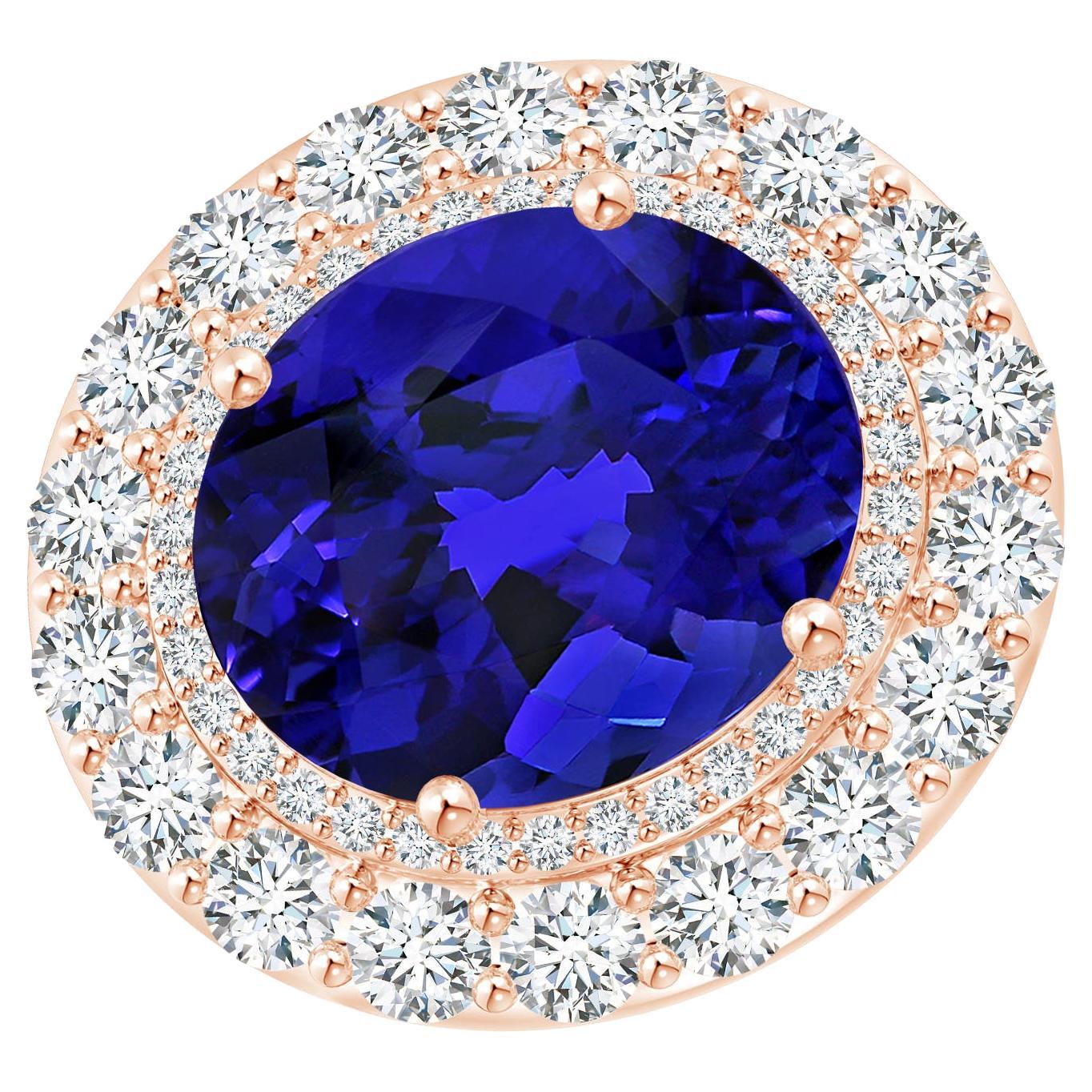 For Sale:  Angara GIA Certified Natural Tanzanite Double Halo Sideways Ring in Rose Gold