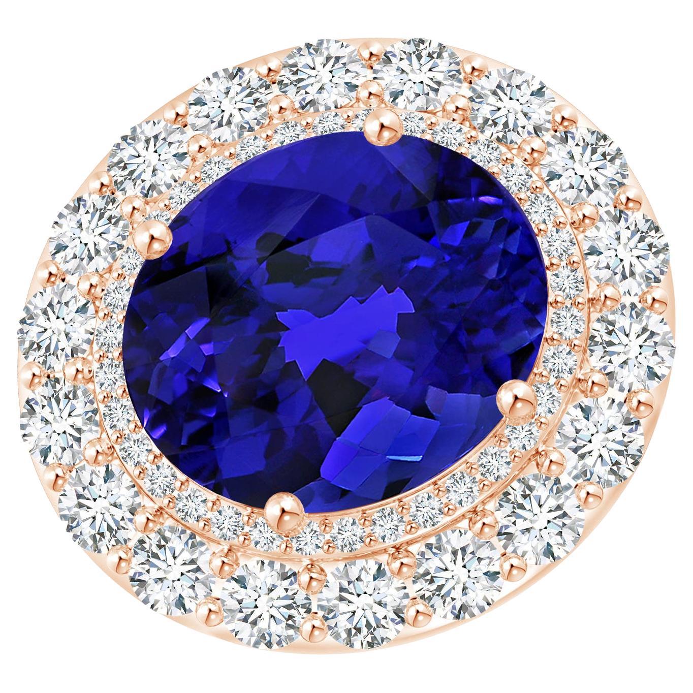 For Sale:  GIA Certified Natural Tanzanite Double Halo Sideways Ring in Rose Gold