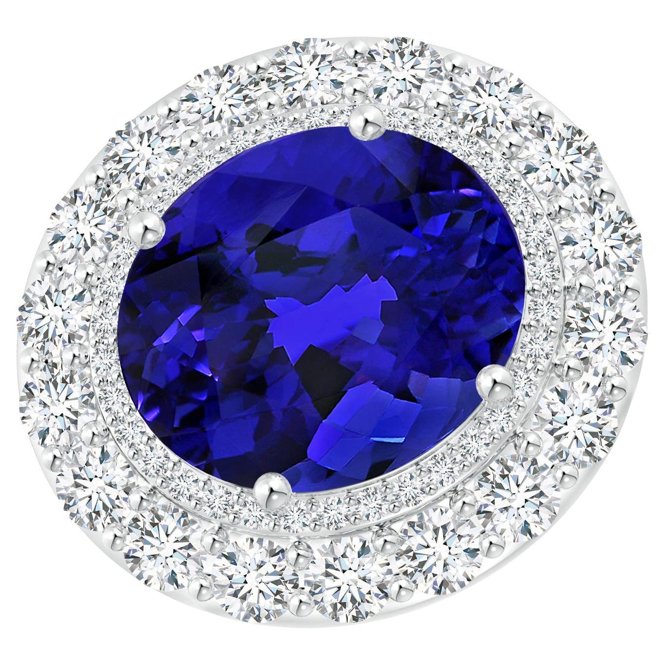 For Sale:  Angara GIA Certified Natural Tanzanite Double Halo Sideways Ring in White Gold