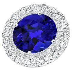 Angara GIA Certified Natural Tanzanite Double Halo Sideways Ring in White Gold