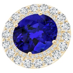 GIA Certified Natural Tanzanite Double Halo Sideways Ring in Yellow Gold