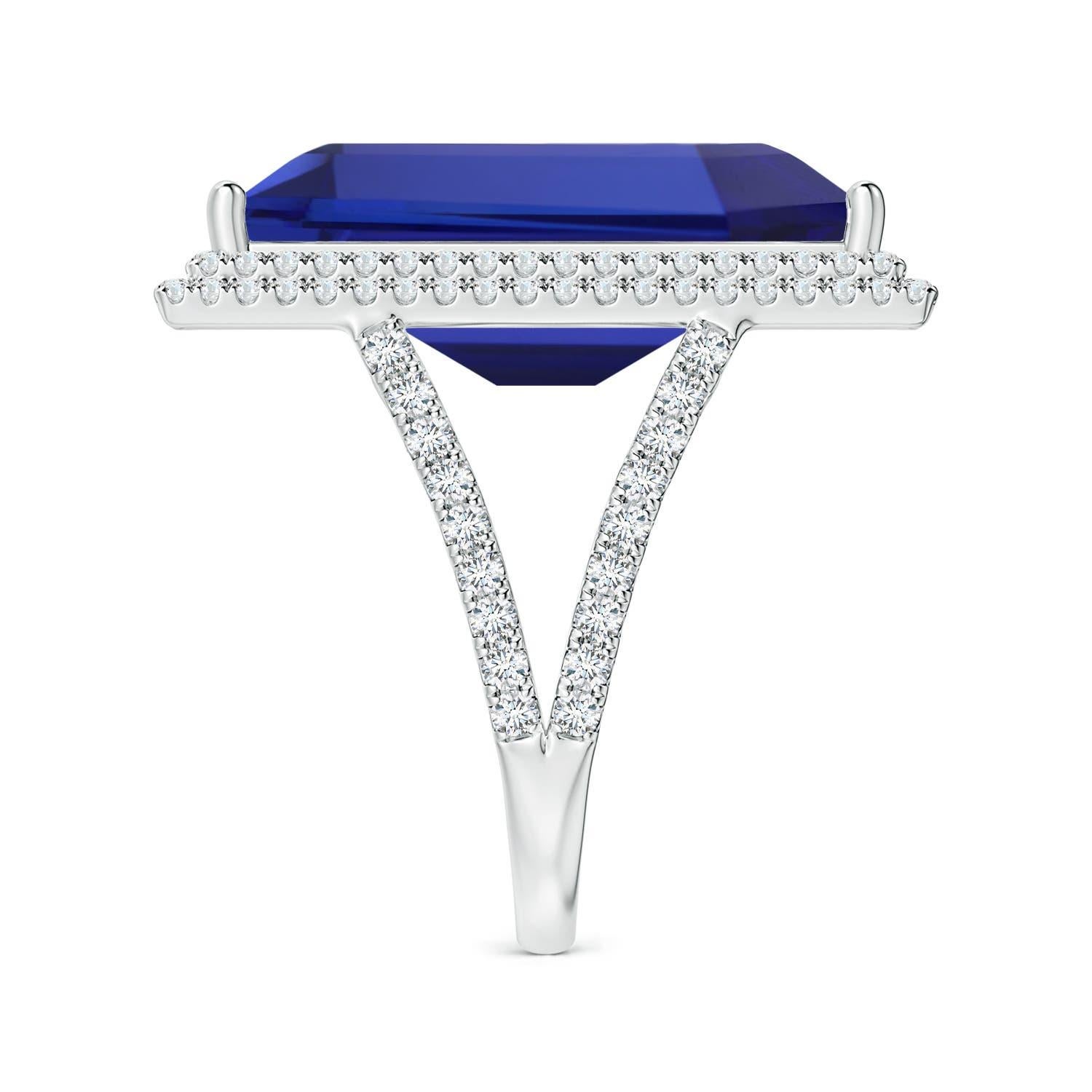 For Sale:  GIA Certified Natural Tanzanite Double Halo Split Shank Platinum Ring 3