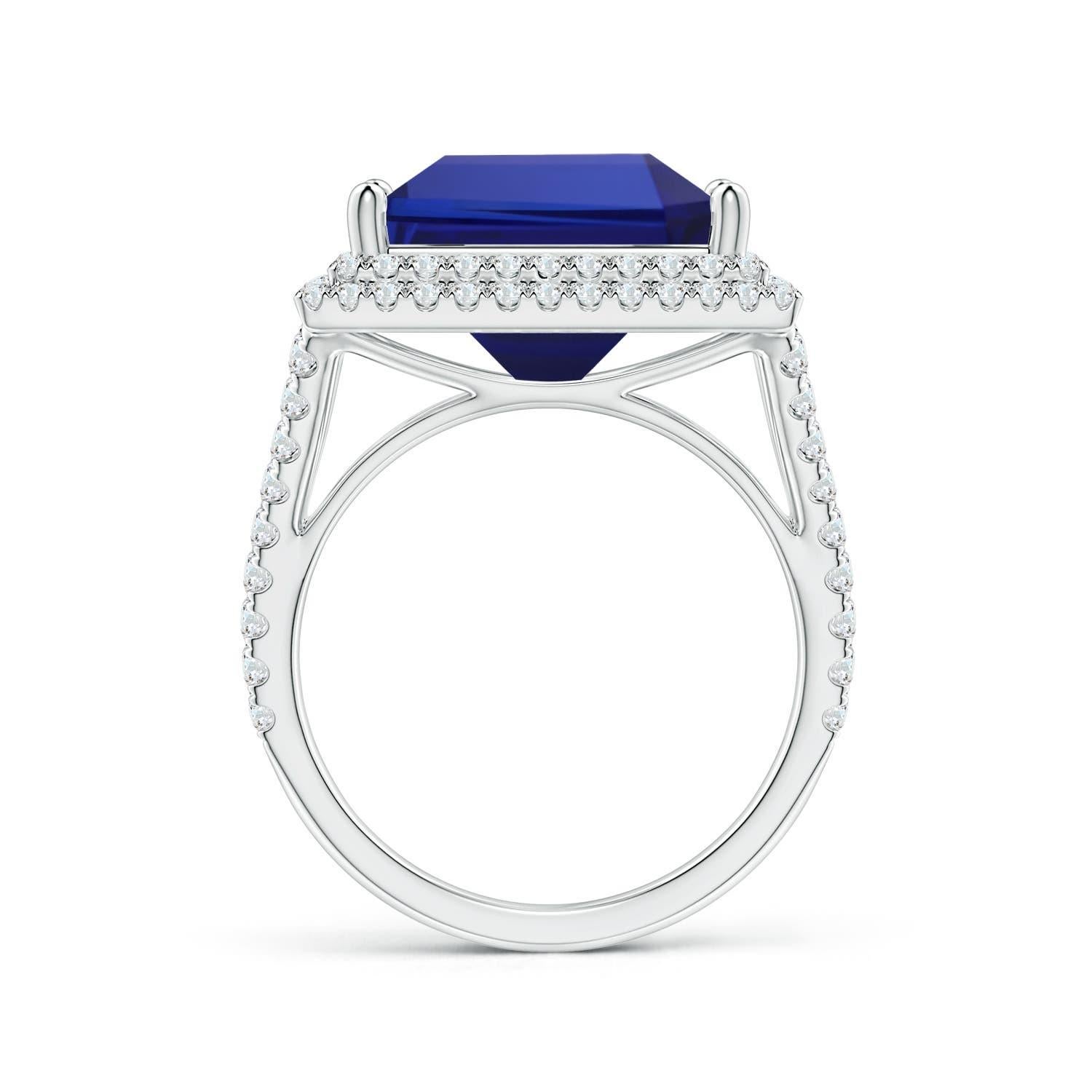 GIA Certified Natural Tanzanite Double Halo Split Shank 14K White Gold Ring 2