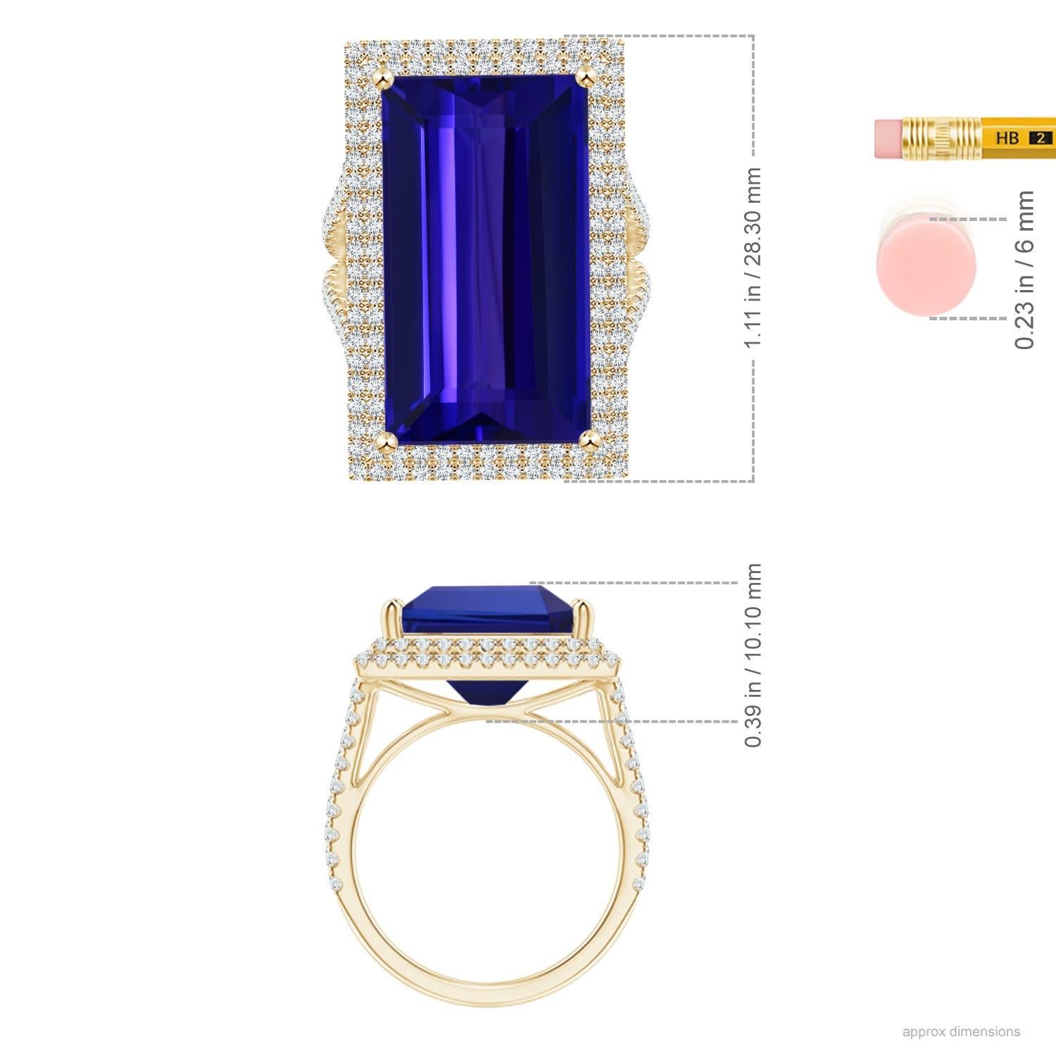 For Sale:  ANGARA GIA Certified Natural Tanzanite Double Halo Split Shank Yellow Gold Ring 5