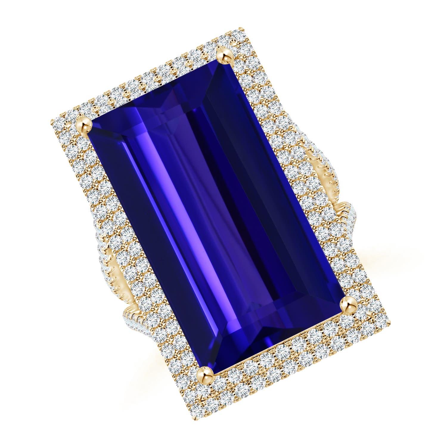 For Sale:  ANGARA GIA Certified Natural Tanzanite Double Halo Split Shank Yellow Gold Ring
