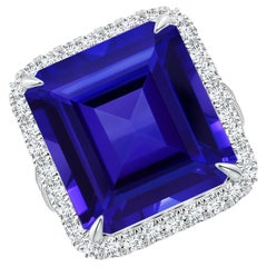 Angara GIA Certified Natural Tanzanite Halo Ring with Milgrain in Platinum