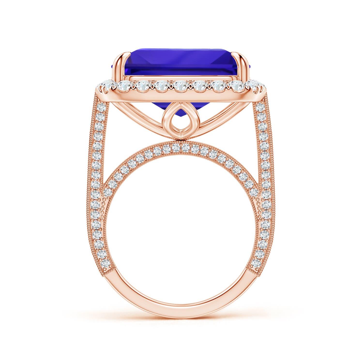 Angara GIA Certified Natural Tanzanite Halo Ring with Milgrain in Rose Gold 2