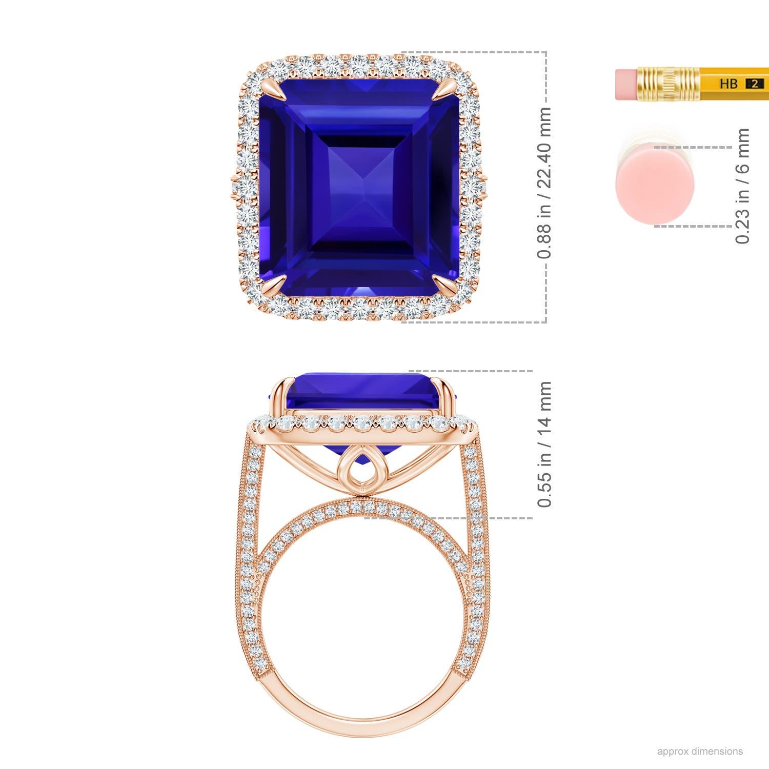 For Sale:  Angara GIA Certified Natural Tanzanite Halo Ring with Milgrain in Rose Gold 5