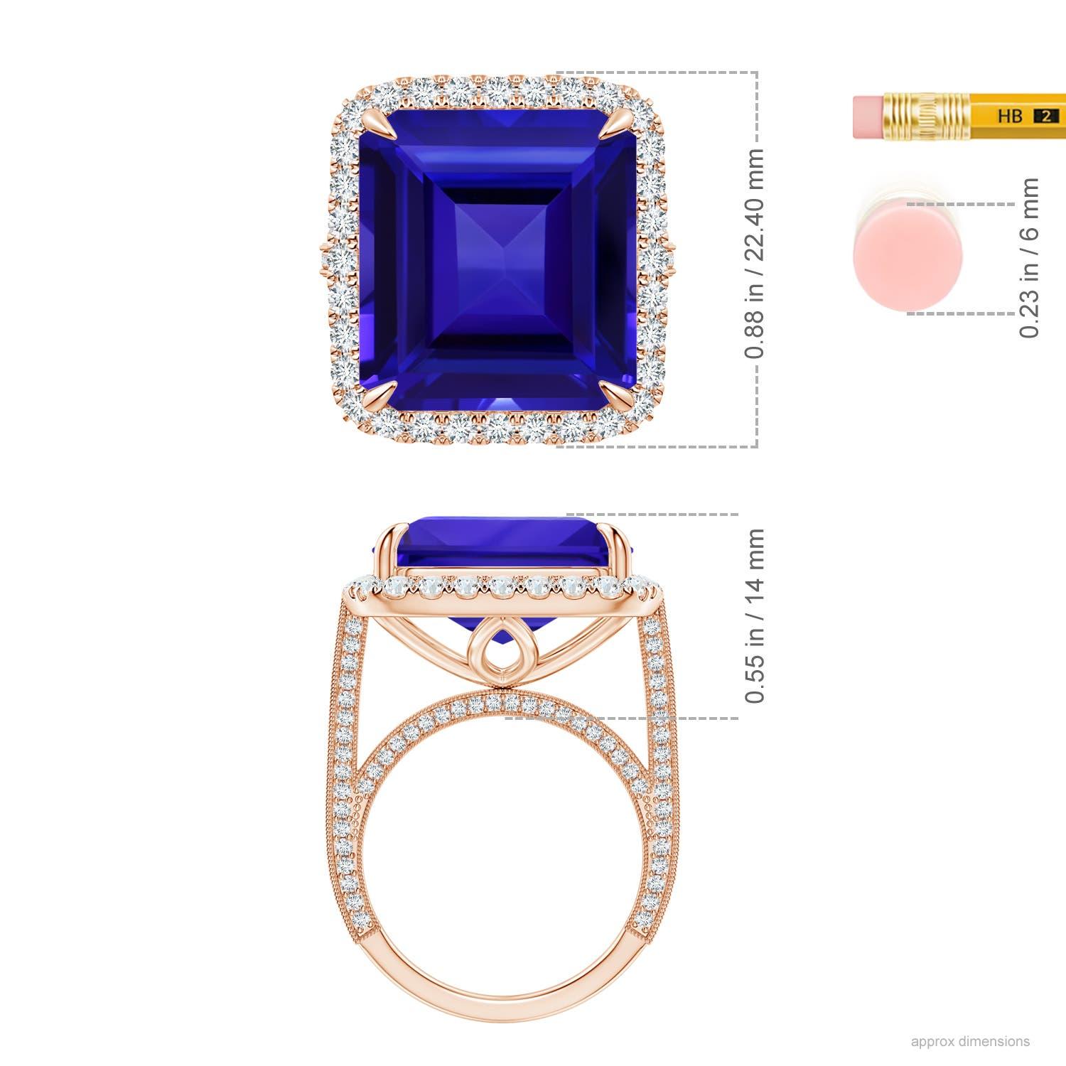 Angara GIA Certified Natural Tanzanite Halo Ring with Milgrain in Rose Gold 5