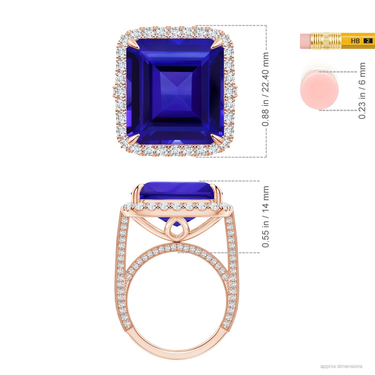 Angara GIA Certified Natural Tanzanite Halo Ring with Milgrain in Rose Gold 5