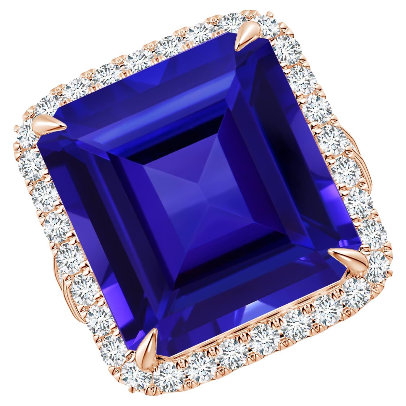For Sale:  Angara GIA Certified Natural Tanzanite Halo Ring with Milgrain in Rose Gold