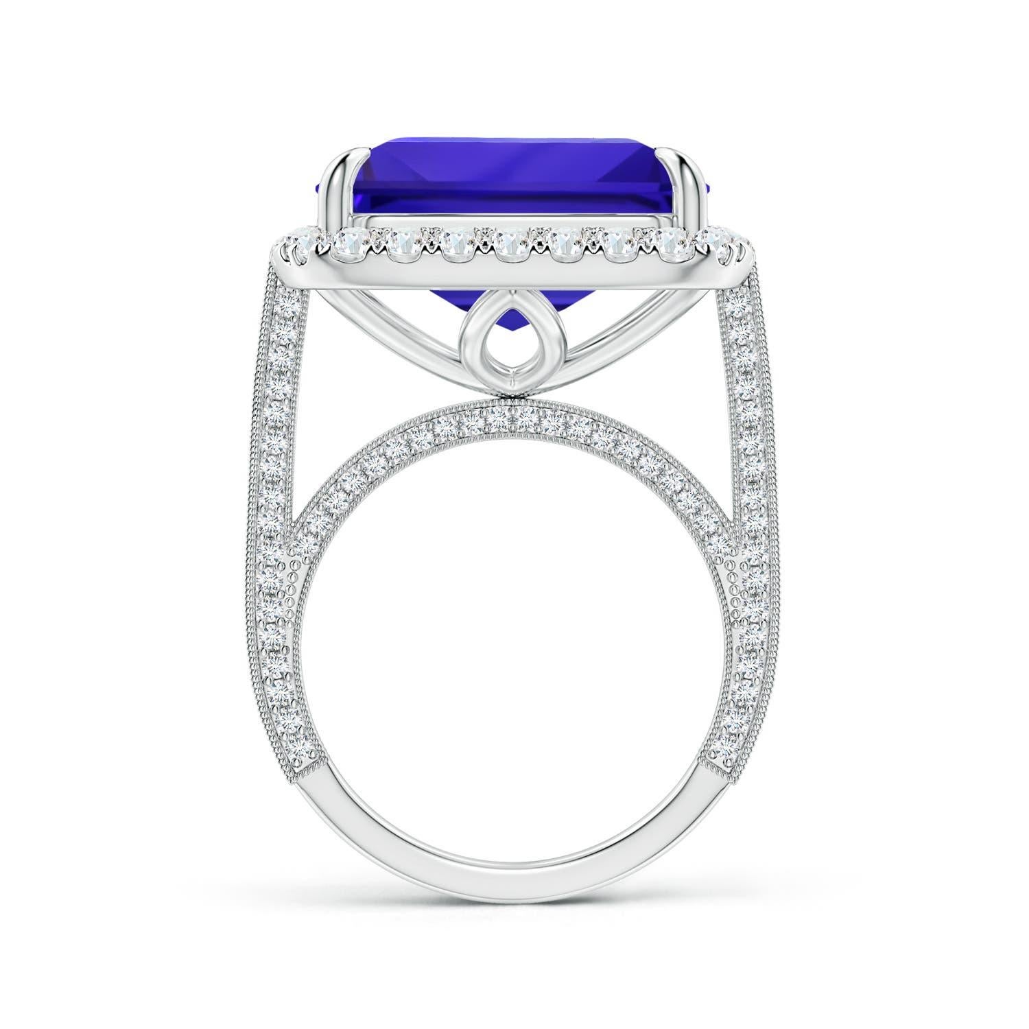 Angara GIA Certified Natural Tanzanite Halo Ring with Milgrain in White Gold 2