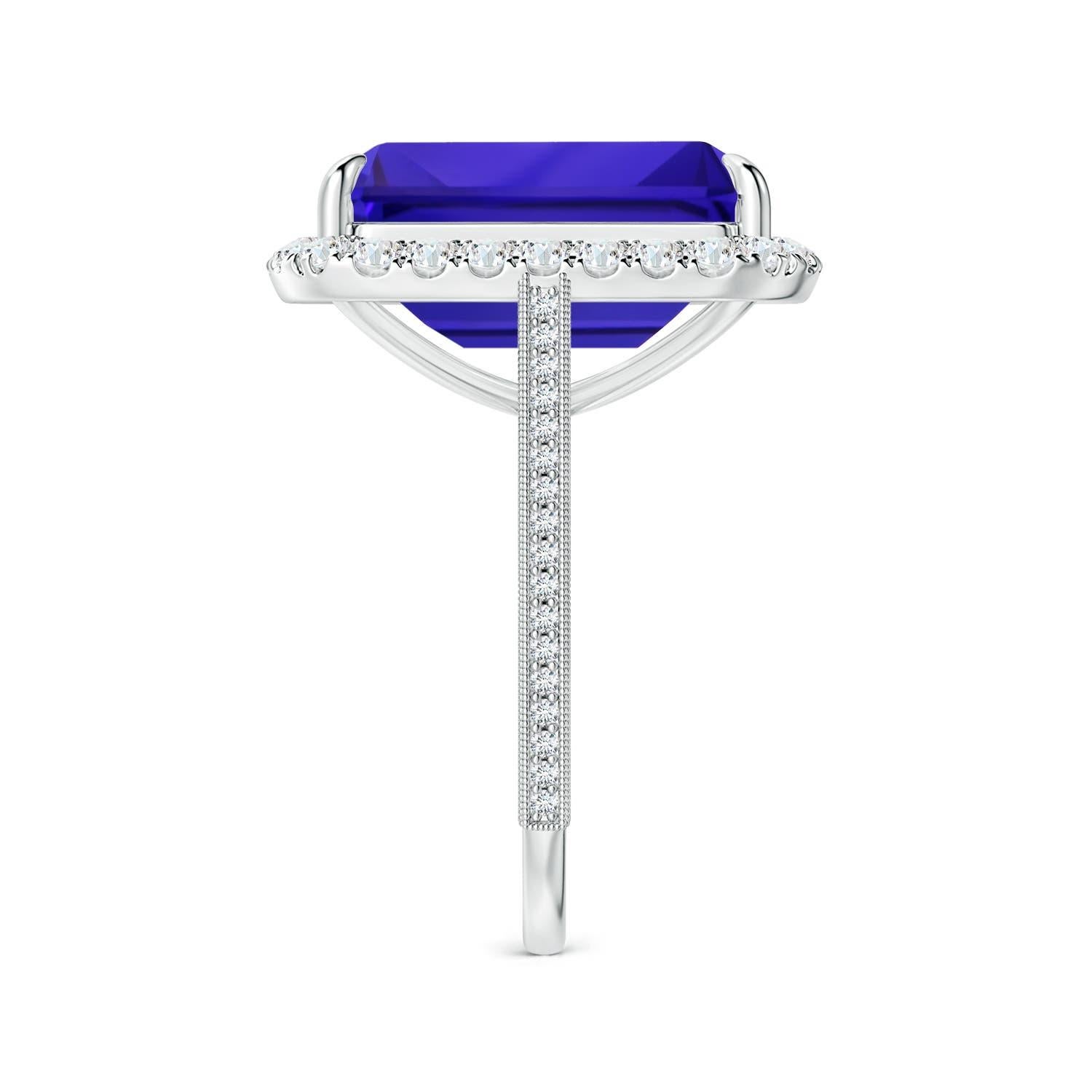 Angara GIA Certified Natural Tanzanite Halo Ring with Milgrain in White Gold 3