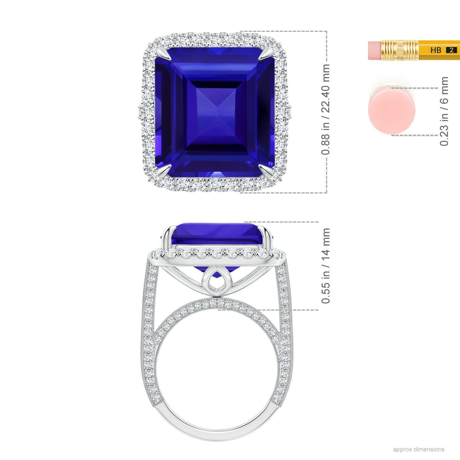 Angara GIA Certified Natural Tanzanite Halo Ring with Milgrain in White Gold 5