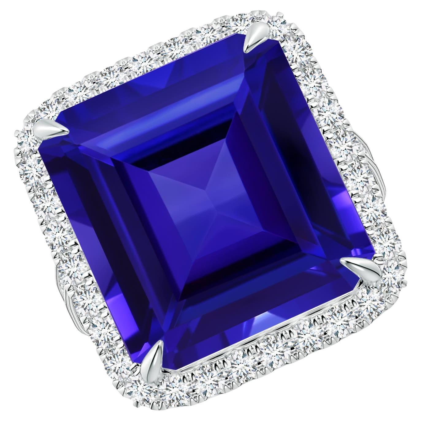 For Sale:  Angara GIA Certified Natural Tanzanite Halo Ring with Milgrain in White Gold