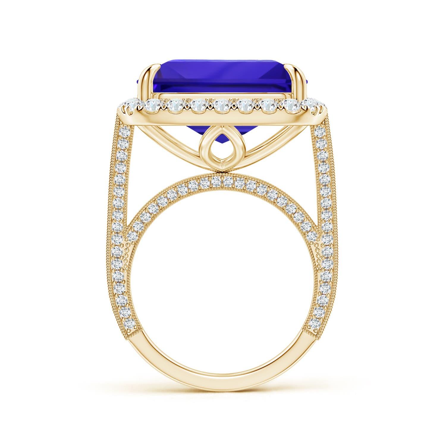 For Sale:  ANGARA GIA Certified Natural Tanzanite Halo Ring with Milgrain in Yellow Gold 2