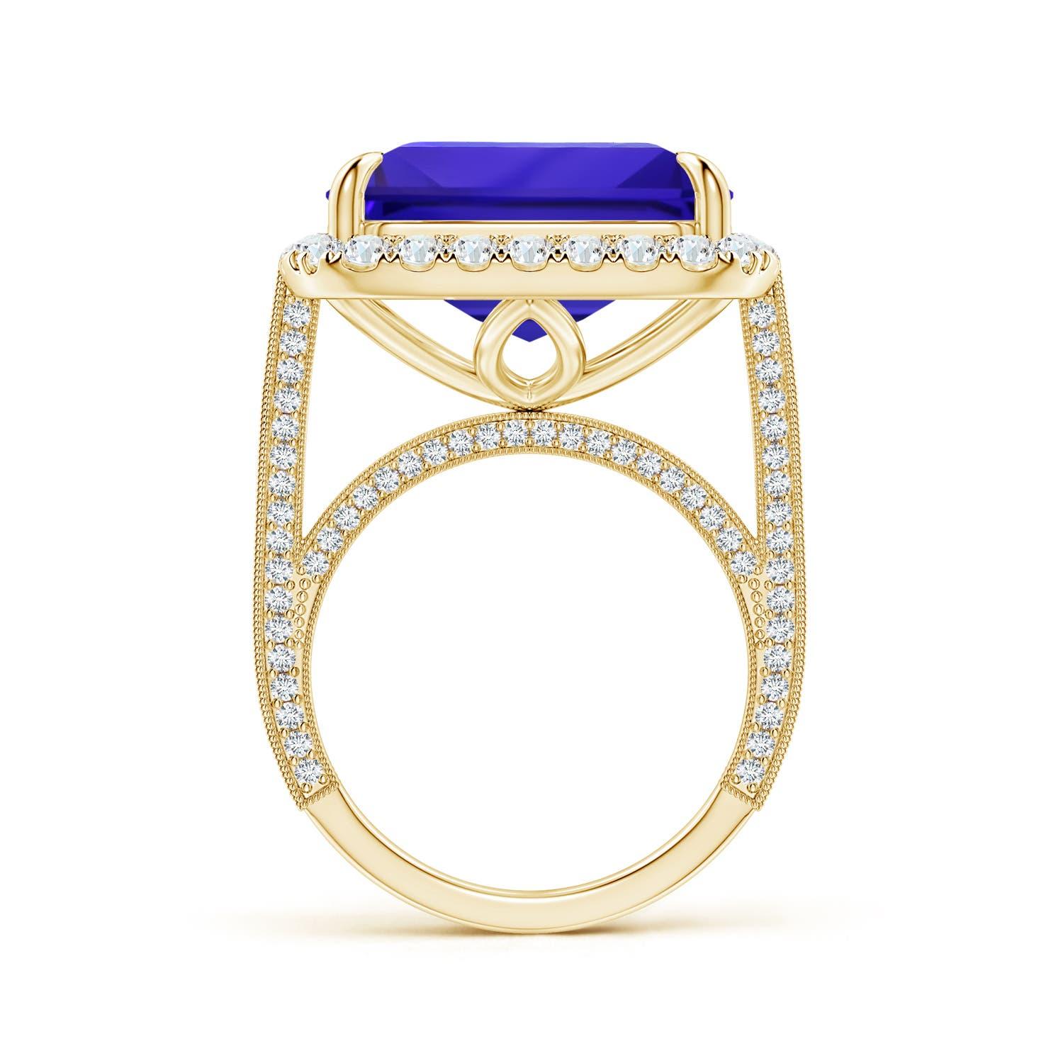 ANGARA GIA zertifizierter natürlicher Tansanit-Halo-Ring mit Milgrain aus Gelbgold () 2