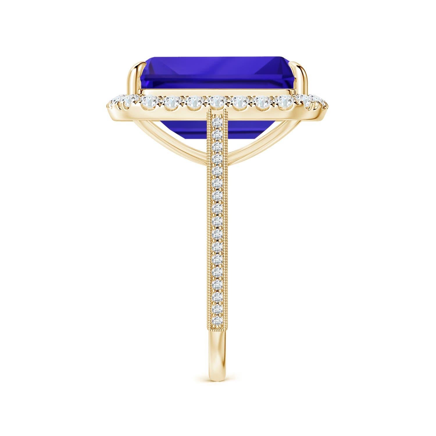 ANGARA GIA Certified Natural Tanzanite Halo Ring with Milgrain in Yellow Gold 3