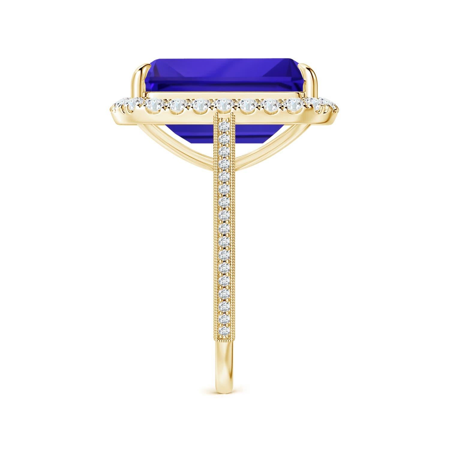 ANGARA GIA zertifizierter natürlicher Tansanit-Halo-Ring mit Milgrain aus Gelbgold () 3