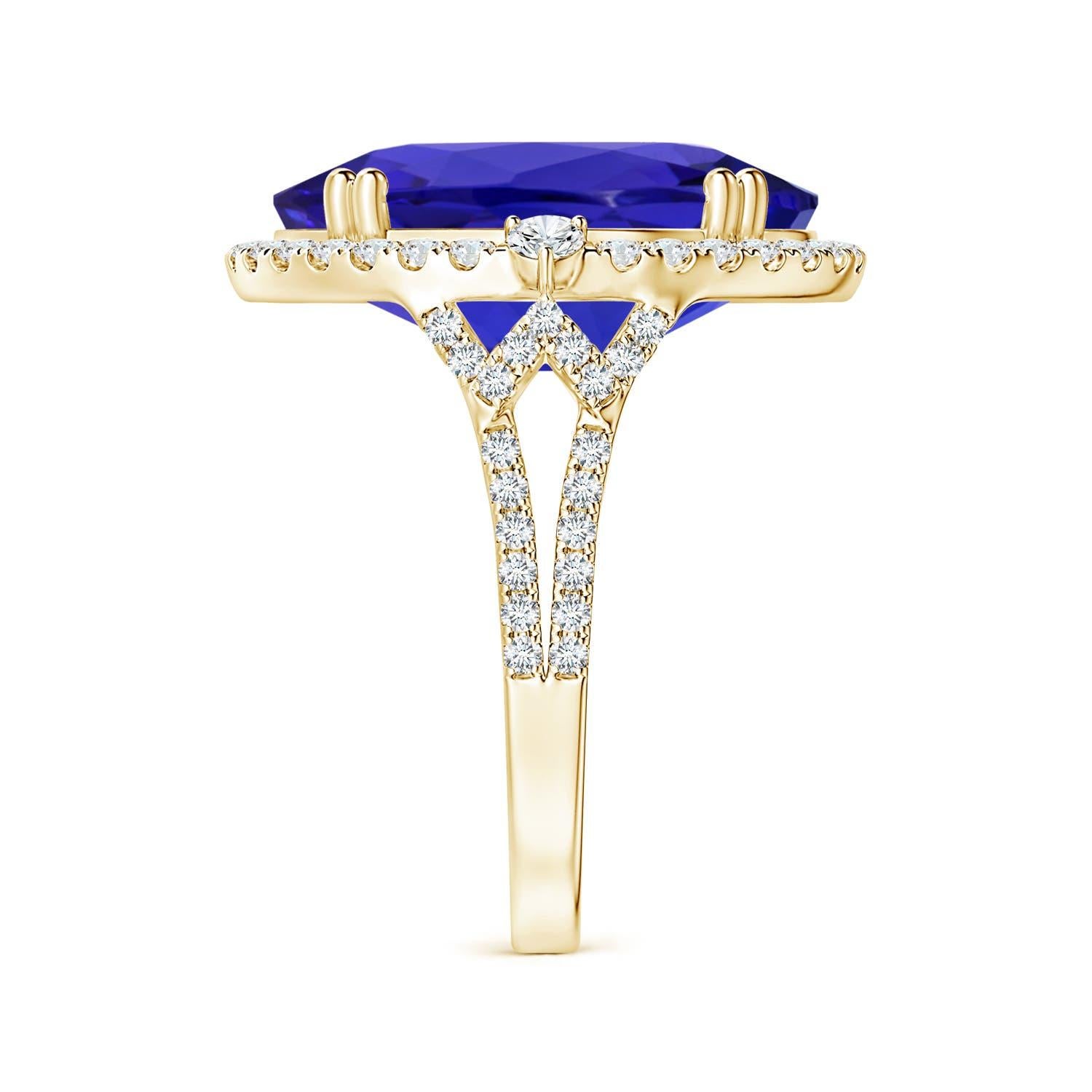 ANGARA GIA Certified Natural Tanzanite Halo Split Shank Ring in 18K Yellow Gold 4