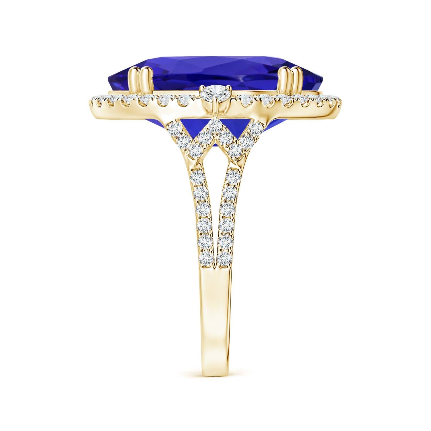 For Sale:  ANGARA GIA Certified Natural Tanzanite Halo Split Shank Ring in 18K Yellow Gold 4