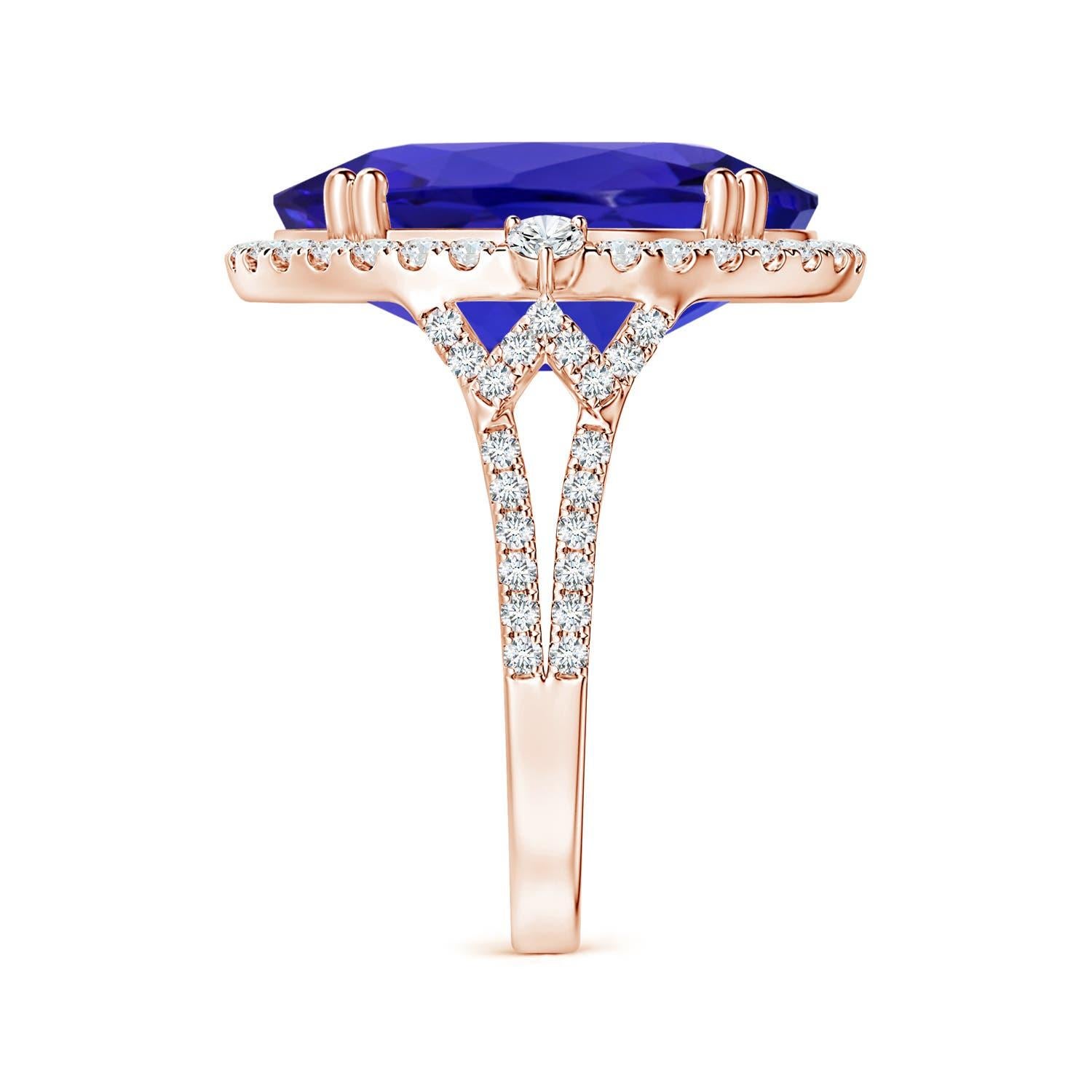 ANGARA GIA Certified Natural Tanzanite Halo Split Shank 18K Rose Gold Ring 4
