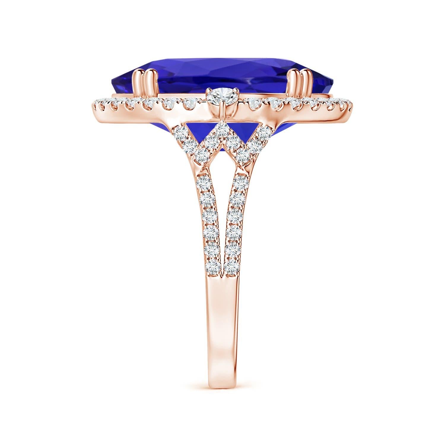 For Sale:  ANGARA GIA Certified Natural Tanzanite Halo Split Shank 18K Rose Gold Ring 4