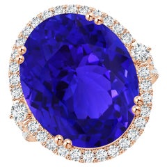 ANGARA, bague en or rose 14 carats avec tanzanite naturelle certifiée GIA et halo à tige fendue