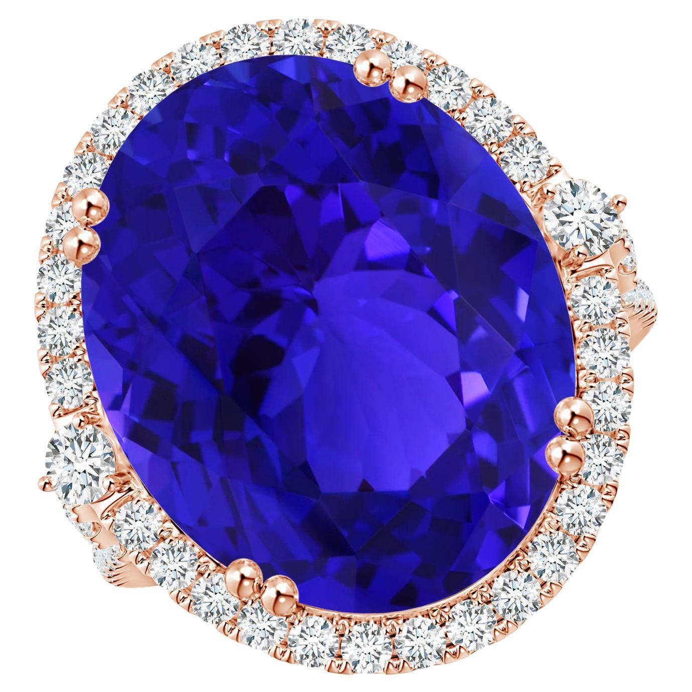 ANGARA, bague en or rose 18 carats avec tanzanite naturelle certifiée GIA et halo à tige fendue