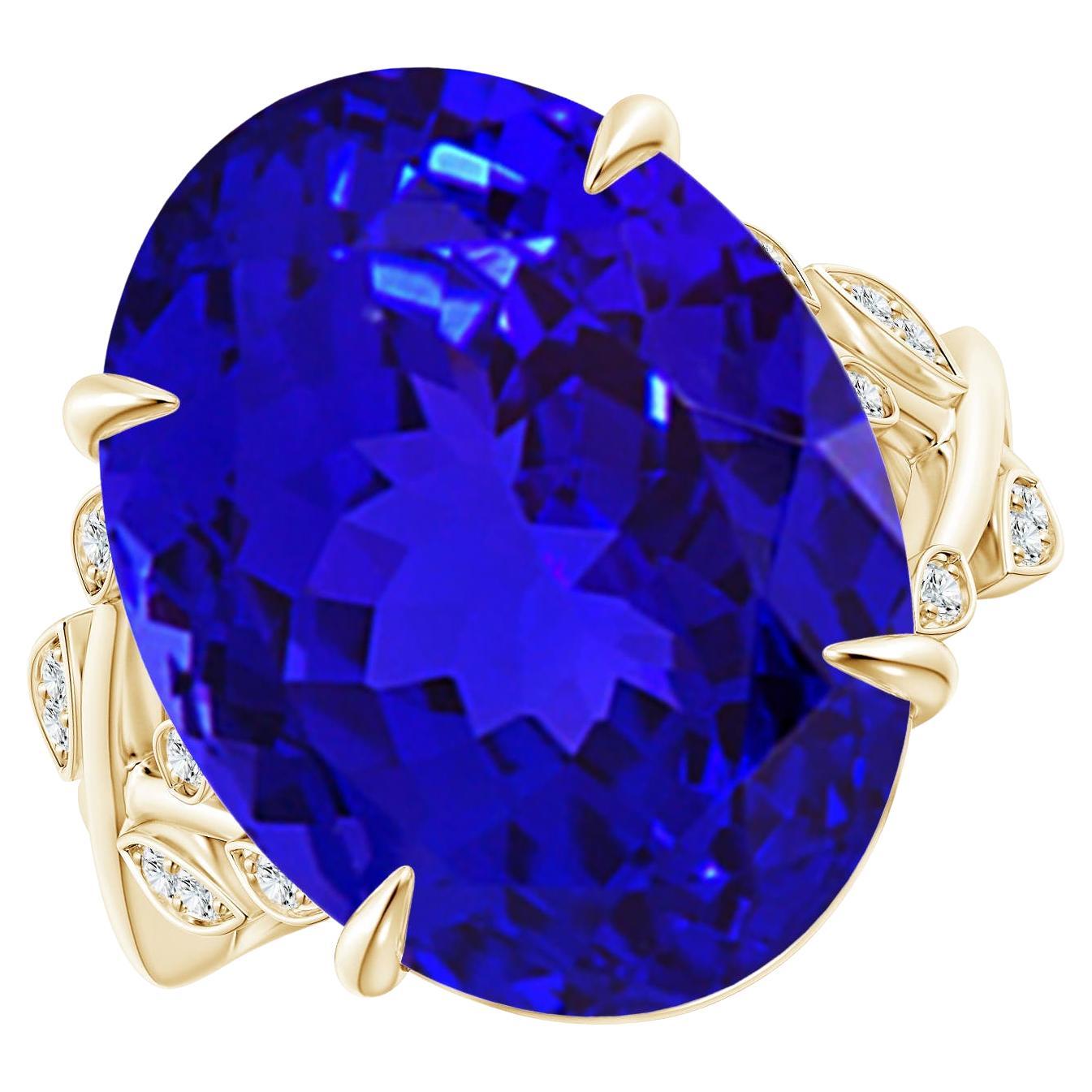 Angara GIA Certified Natural Tanzanite Nature Inspired Oval Ring in Yellow Gold