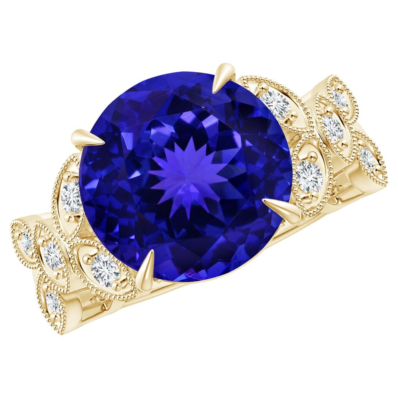 For Sale:  ANGARA GIA Certified Natural Tanzanite Nature Inspired Ring in Yellow Gold