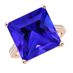 Used Angara GIA Certified Natural Tanzanite Ring in Rose Gold with Diamond Accents