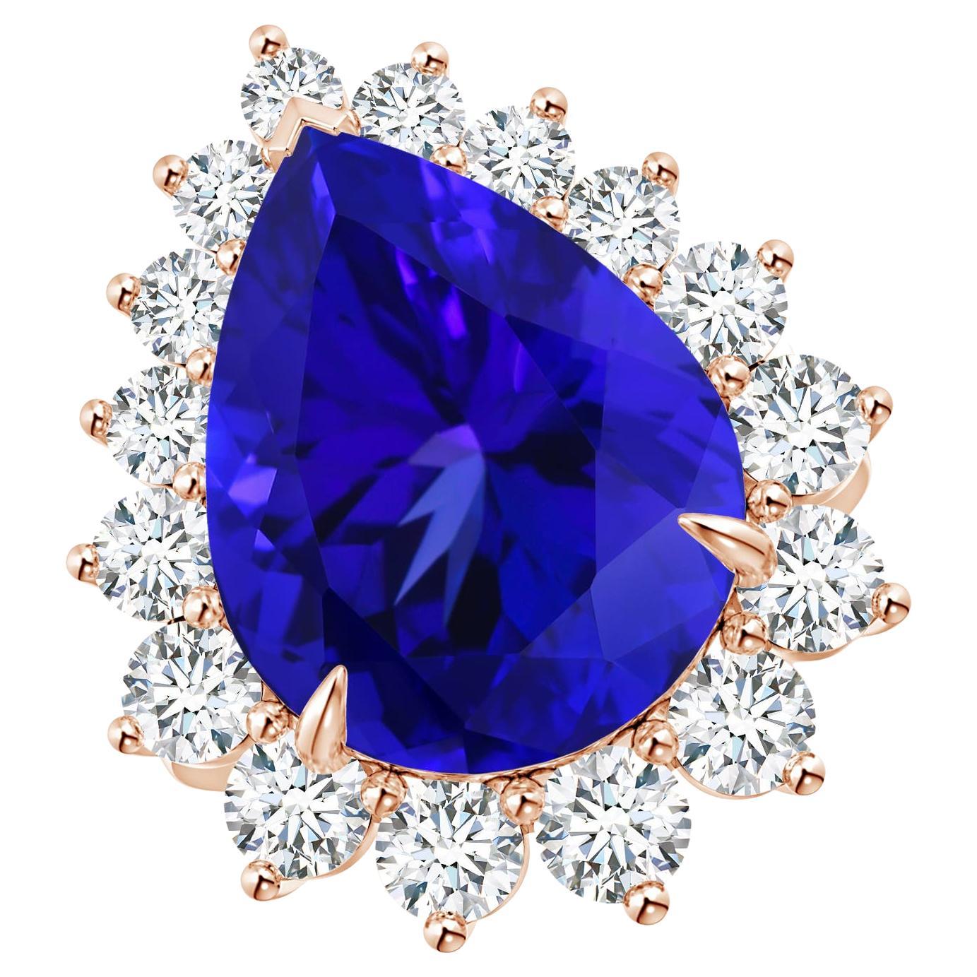 ANGARA GIA Certified Natural Tanzanite Ring in Rose Gold with Diamond Halo