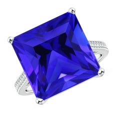 Used Angara GIA Certified Natural Tanzanite Ring in White Gold with Diamond Accents