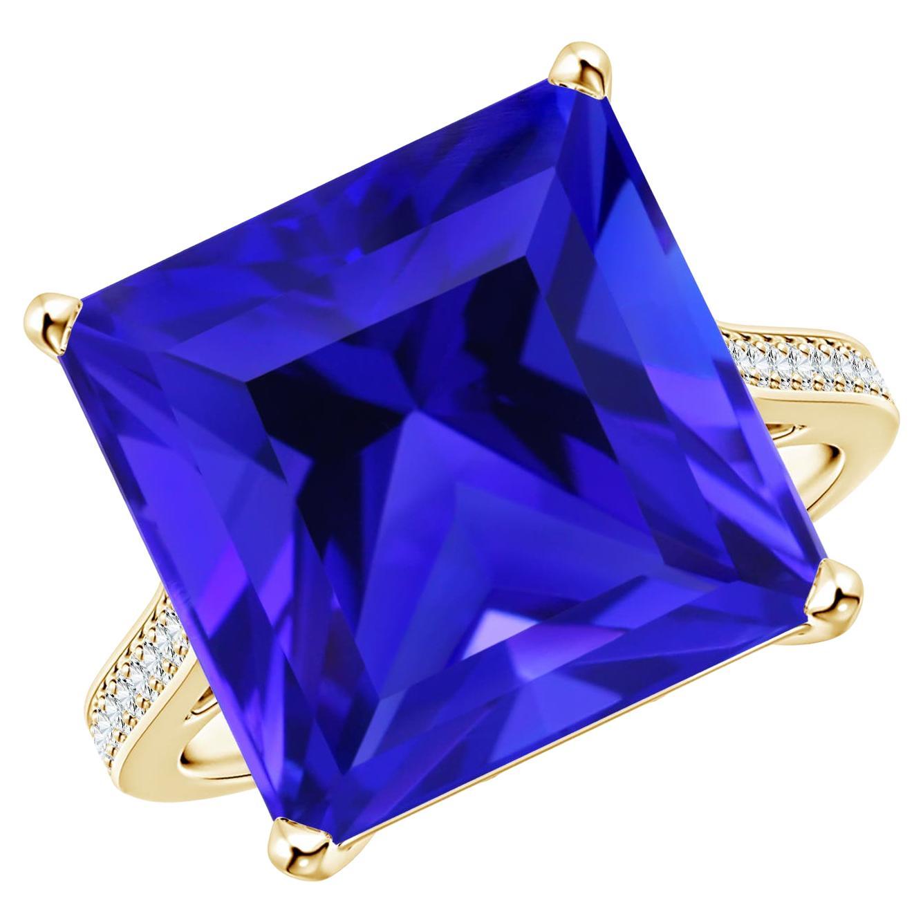 For Sale:  Angara GIA Certified Natural Tanzanite Ring in Yellow Gold with Diamond Accents
