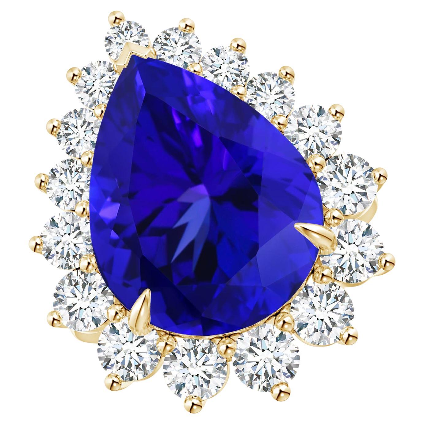For Sale:  ANGARA GIA Certified Natural Tanzanite Ring in Yellow Gold with Diamond Halo