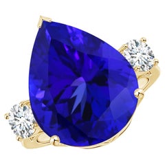 Angara Gia Certified Natural Tanzanite Ring in Yellow Gold with Diamonds