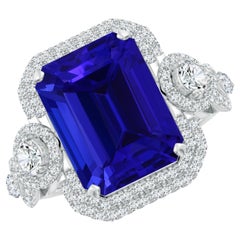 GIA Certified Natural Tanzanite Ring with Diamonds in White Gold