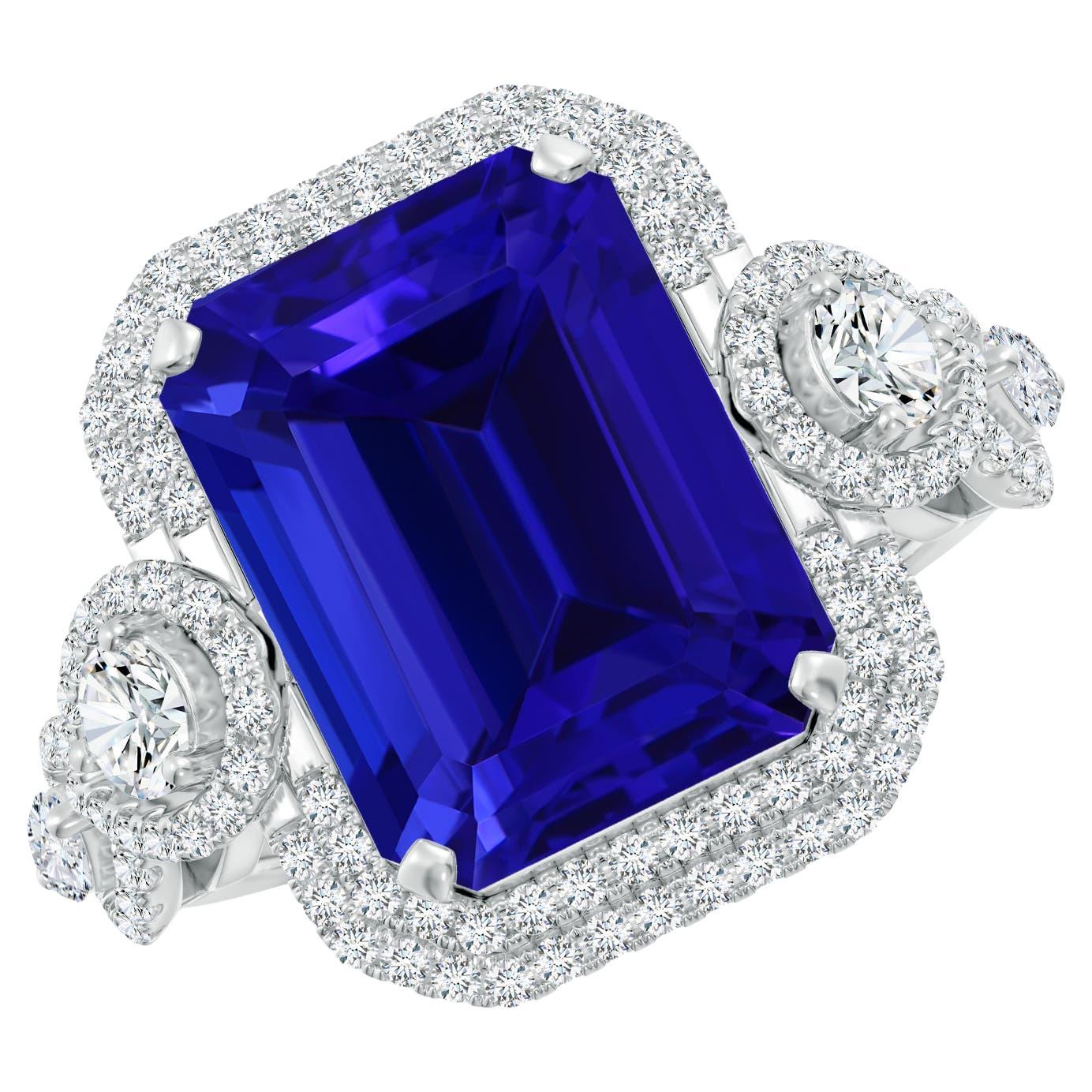 For Sale:  Angara GIA Certified Natural Tanzanite Ring with Diamonds in White Gold