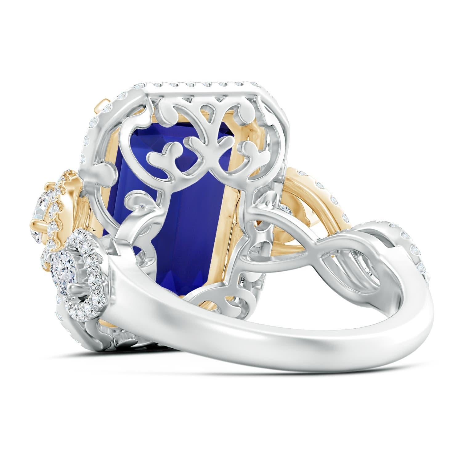 For Sale:  ANGARA GIA Certified Natural Tanzanite Ring with Diamonds in White & Yellow Gold 4