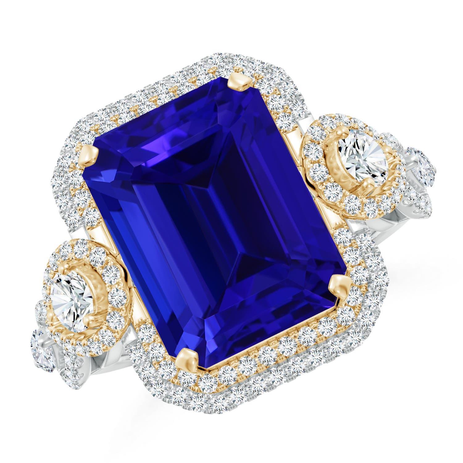 For Sale:  ANGARA GIA Certified Natural Tanzanite Ring with Diamonds in White & Yellow Gold