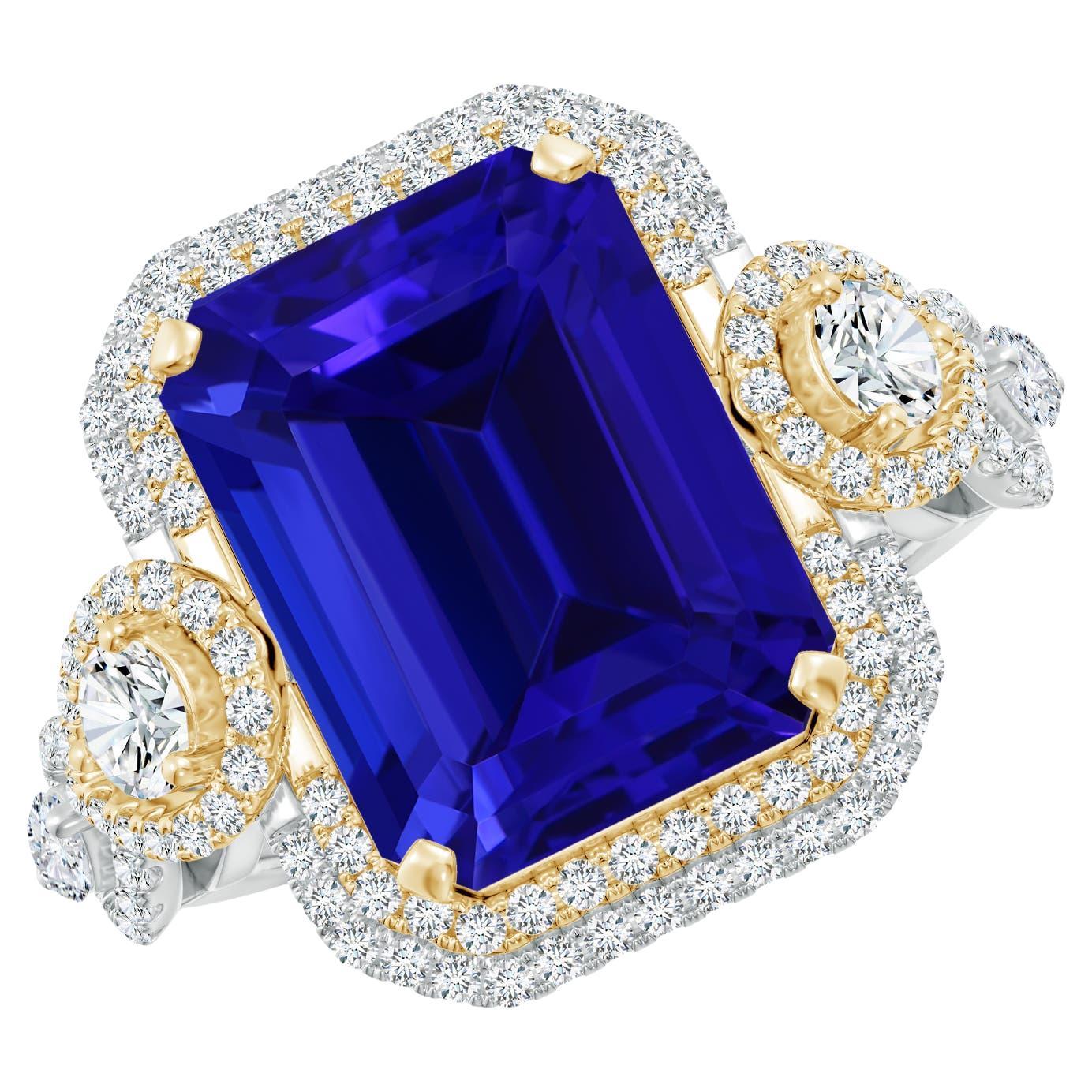 GIA Certified Natural Tanzanite Ring with Diamonds in White & Yellow Gold
