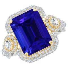 Bague en or blanc et jaune avec tanzanite naturelle certifiée par le GIA et diamants