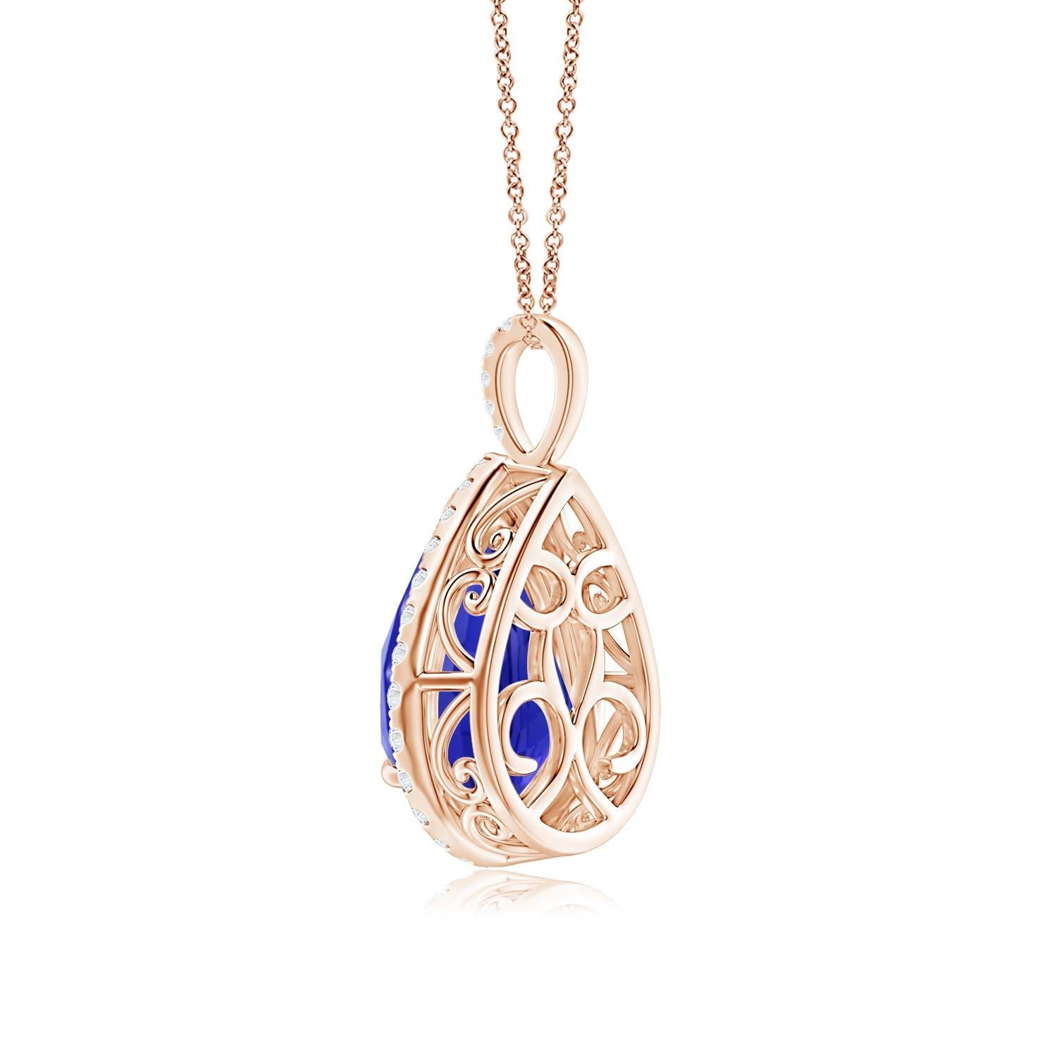 Modern Angara GIA Certified Natural Tanzanite Rose Gold Pendant Necklace with Diamond For Sale